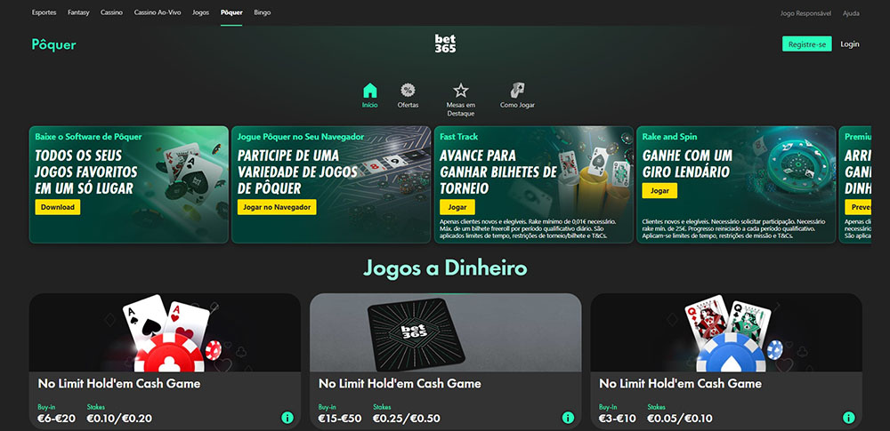 Página inicial do pôquer da Bet365